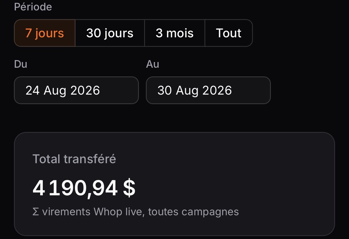 4 190 $ de virements · 7 jours